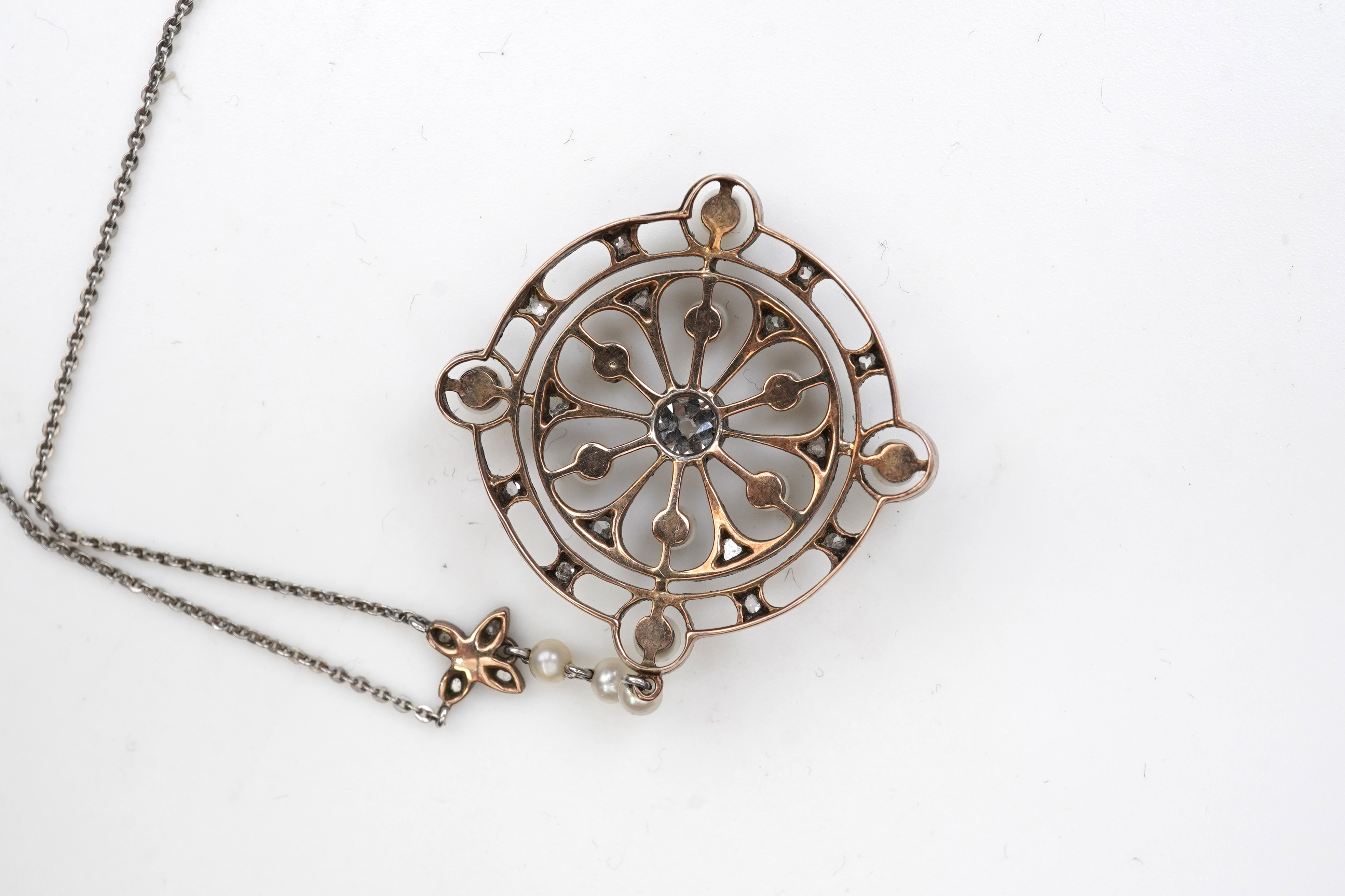 An Edwardian diamond and pearl pendant, early 20th century